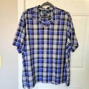 Polo Ralph Lauren Andy Camp Mens  Blue Plaid Button Up Pocket Preppy Size XXL